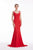 Jadore - J12034 Plunging Back Long Mermaid Gown In Red