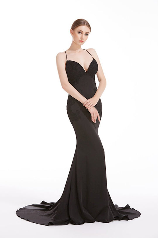 Jadore - J12038 Strappy Plunging V-Neck Mermaid Gown In Black