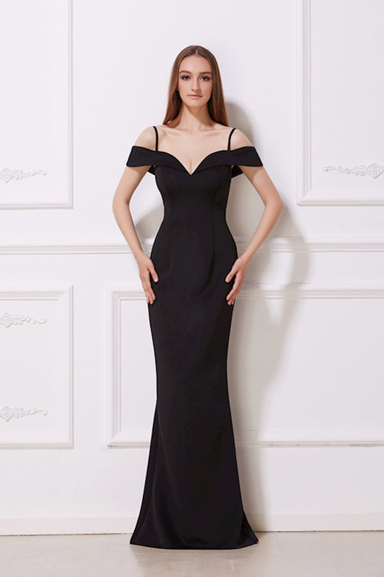 Jadore - J12040 Seamed Off-Shoulder Sheath Dress In Black