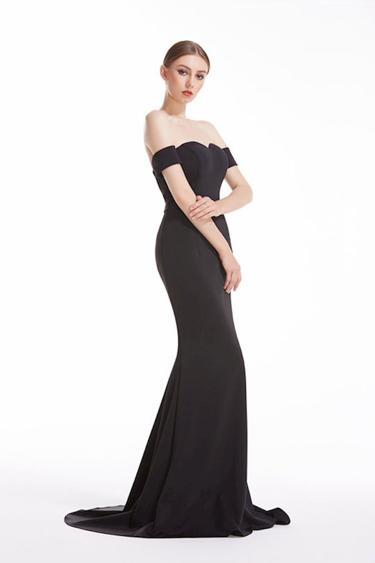 Jadore - J12050 Off-Shoulder Mermaid Evening Gown In Black