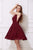 Jadore - J12053 Lace Deep V-neck A-line Cocktail Dress In Red