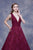 Jadore - J12053L Lace Deep V-neck A-line Dress In Red