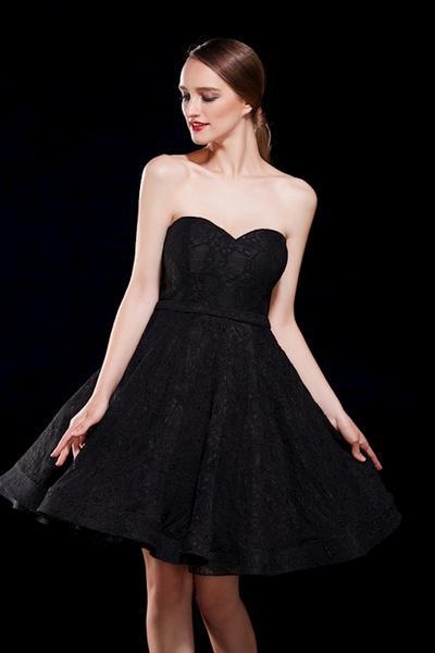 Jadore - J12054 Strapless Lace Sweetheart A-line Dress In Black