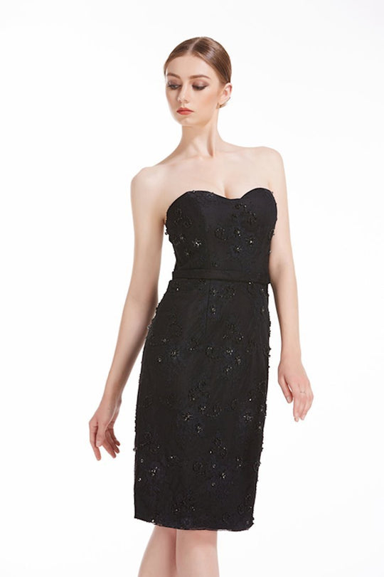 Jadore - J12056 Sweetheart Lace Sheath Cocktail Dress In Black