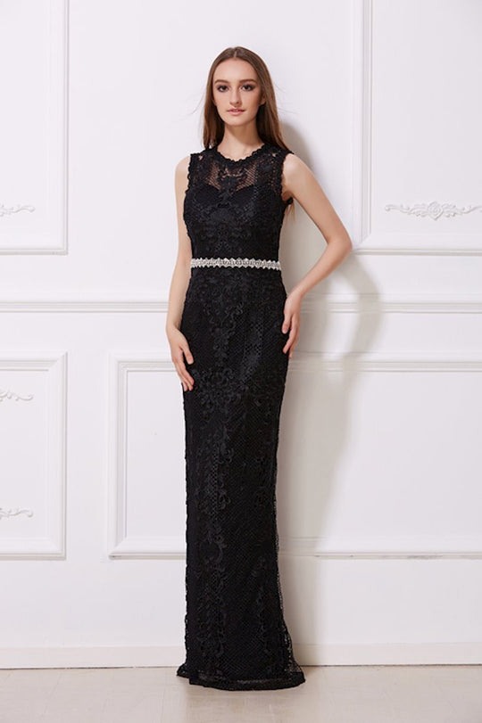 Jadore - J12058 Illusion Jewel Lace Sheath Dress In Black