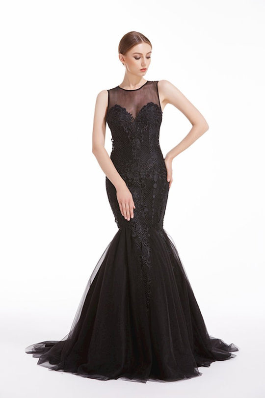 Jadore - J12073 Lace Embroidered Mermaid Dress In Black