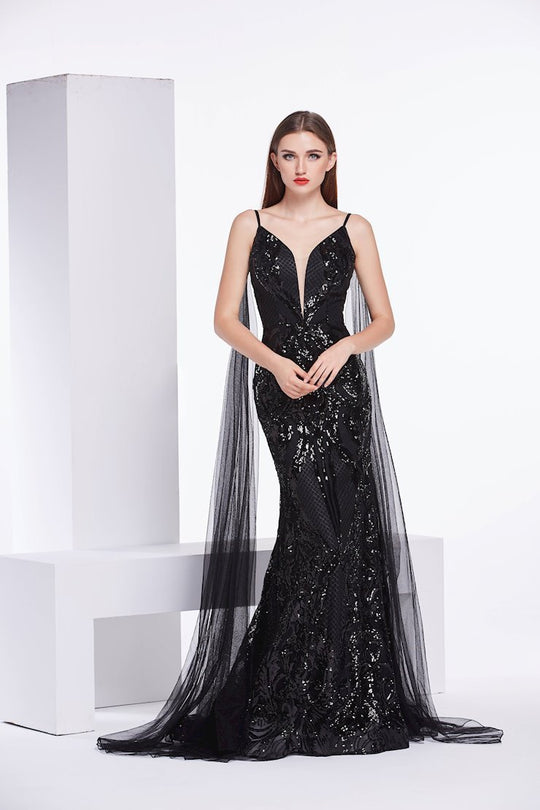 Jadore - J14032 Sequin Embellished Mermaid Evening Gown In Black