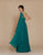 Jadore - J2042 Embellished One Shoulder Ruched Chiffon A-line Dress In Green