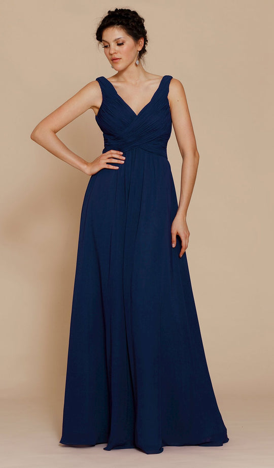 Jadore - J2047 Ruched V-neck Chiffon A-line Dress In Blue