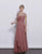 Jadore - J3053 Jeweled Short Sleeve Crisscross Long Dress In Pink