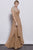 Jadore - J3053 Jeweled Short Sleeve Crisscross Long Dress In Gold