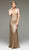 Jadore - J4023 Sequined Deep V-neck Trumpet Dress With Train In Gold