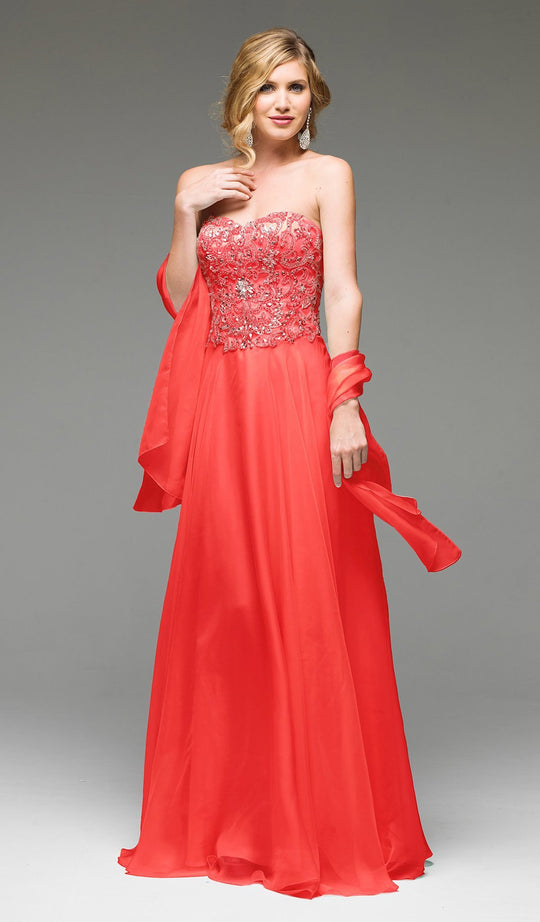 Jadore - J4035 Strapless Beaded Sweetheart Chiffon A-line Dress In Orange
