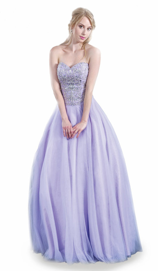 Jadore - J4035T Strapless Beaded Tulle Ballgown In Purple