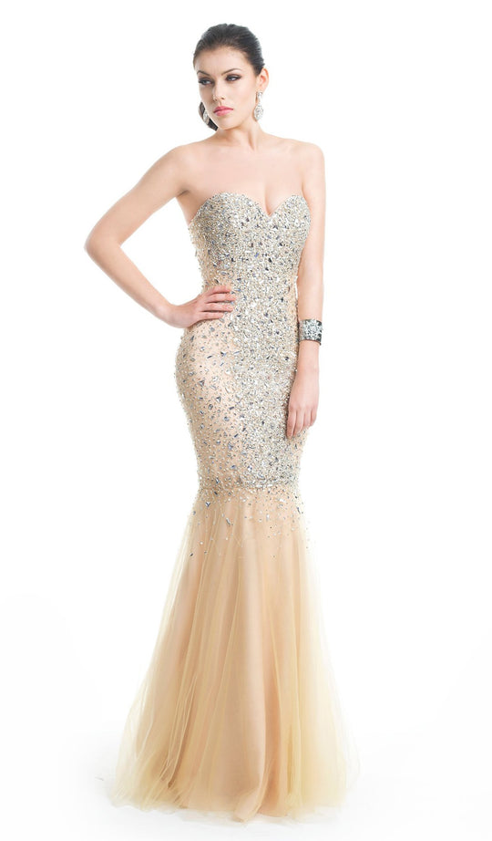 Jadore - J5055 Beaded Sweetheart Tulle Trumpet Dress In Neutral