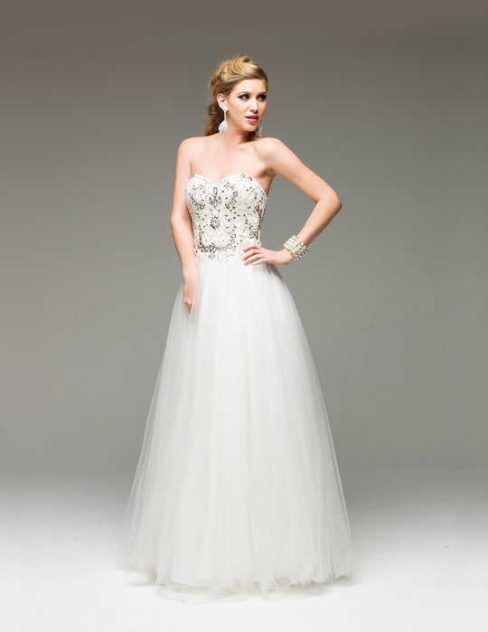 Jadore - J5058L Strapless Sweetheart Beaded Adorned Tulle Gown In White
