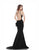 Jadore - J6015L Ruffle Accented Cut-In Halter Trumpet Gown In Black