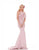 Jadore - J6015L Ruffle Accented Cut-In Halter Trumpet Gown In Pink