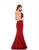Jadore - J6015L Ruffle Accented Cut-In Halter Trumpet Gown In Red