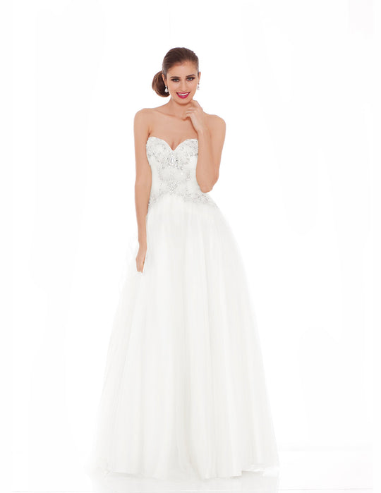 Jadore - J6028 Strapless Jeweled Ruche Bodice Ballgown In White
