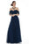 Jadore - J6068 Draped Jeweled Empire Waist Long Dress In Blue