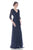 Jadore - J7012 Quarter Length Sleeve Ruched V-neck A-line Dress In Blue