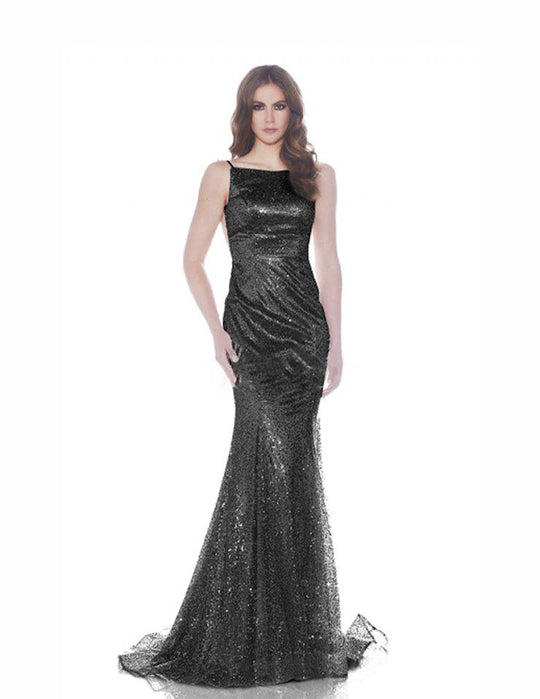 Jadore - J7064 Plunging Back Sequined Trumpet Gown In Black