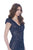 Jadore - J7109 Cap Sleeve Lace V-Neck Long Gown In Blue and Nude