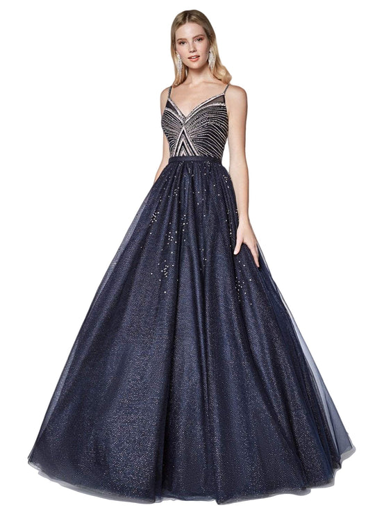 Cinderella Divine - J770 Beaded V-neck Ballgown In Blue