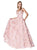Cinderella Divine - J777 Floral Detailed Deep V-neck Ballgown In Pink