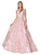Cinderella Divine - J777 Floral Detailed Deep V-neck Ballgown In Pink