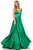 Sherri Hill - 52195 V Neck Spaghetti Straps A-Line Satin Dress In Green