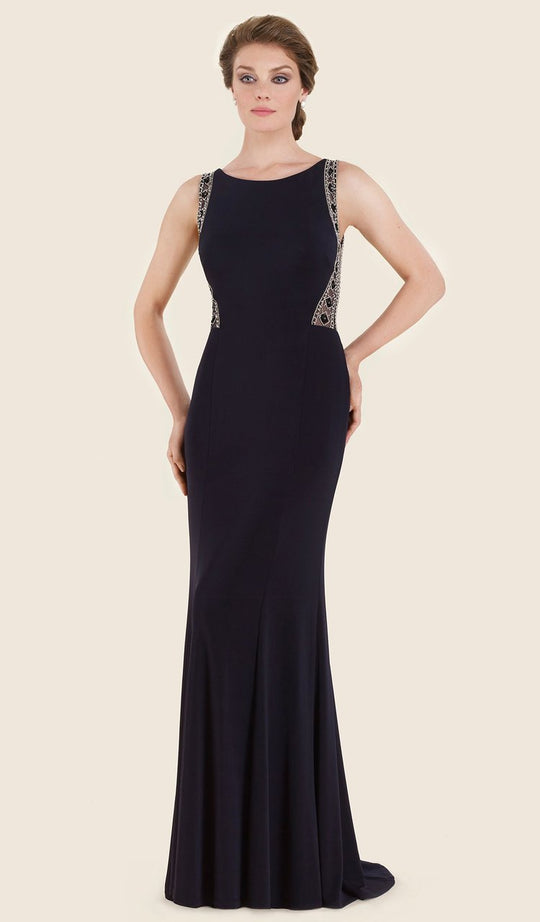 Rina Di Montella - RD2609 Embellished Bateau Fitted Dress in Blue