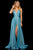 Sherri Hill - 52977 Long Surplice V-Neck High Slit Dress In Blue and Silver