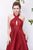 Jadore - J13082 High Halter Empire A-Line High Low Dress In Red