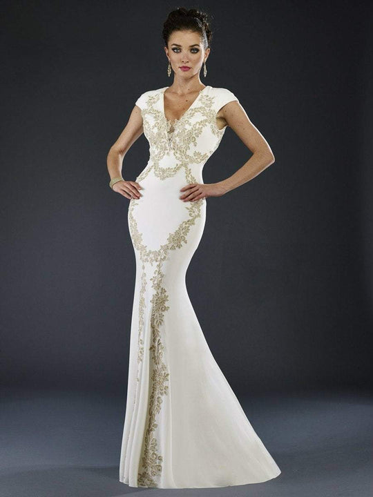 Janique  k6513 Dress In White and Gold