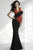 Janique K6420 - Two-Tone V-Neck Halter Ruched Evening Dress  in Black and Red