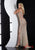 Jasz Couture - Bejeweled Cutout Gown 4905 in Neutral and Gold