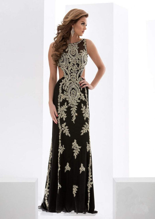 Jasz Couture - Embellished Bateau Neck Gown 5600 in Black and Gold