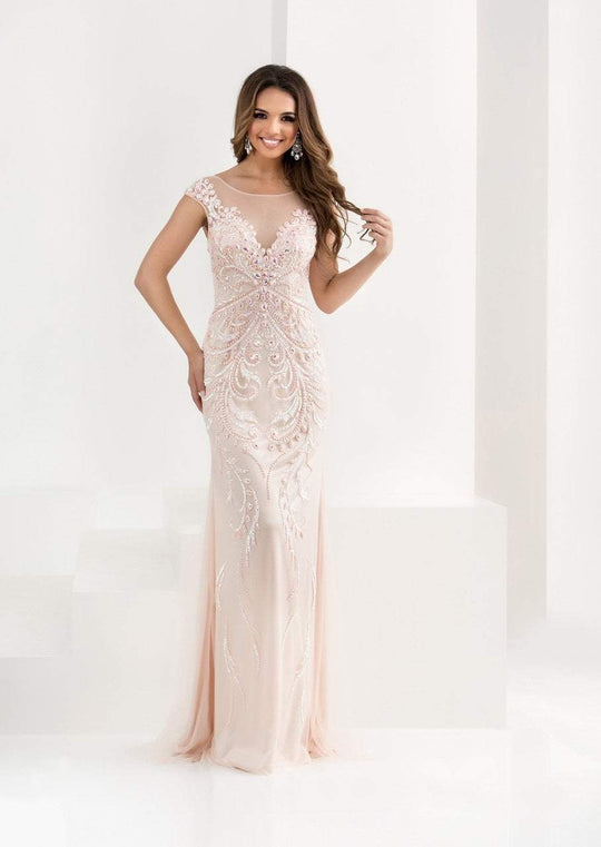 Jasz Couture - Illusion Bateau Sheath Dress 5620 in Orange