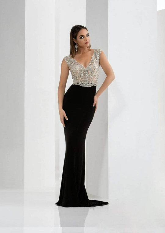 Jasz Couture - Beaded V Neck Long Gown 5634 in Black