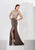 Jasz Couture - Embellished Jewel Neck Sheath Dress 5641 in Brown
