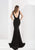 Jasz Couture - Jersey V-Neck Trumpet Dress 5649 in Black
