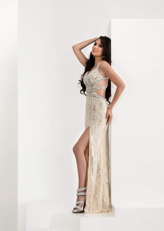 Jasz Couture - Bejeweled Sweetheart Sheath Dress 5819 in Neutral