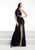 Jasz Couture - Striped Cut Out Halter Neck Dress 5952 in Blue.