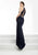 Jasz Couture - Striped Cut Out Halter Neck Dress 5952 in Blue.