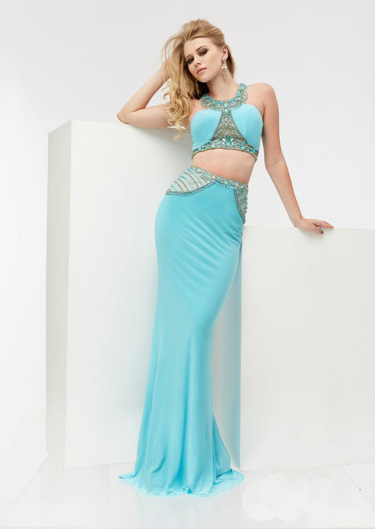 Jasz Couture - Two-Piece Crystal-Encrusted Dress 5954 in Blue