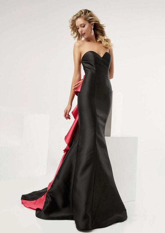 Jasz Couture - Cascading Ruffled Gown 5978 in Black and Pink