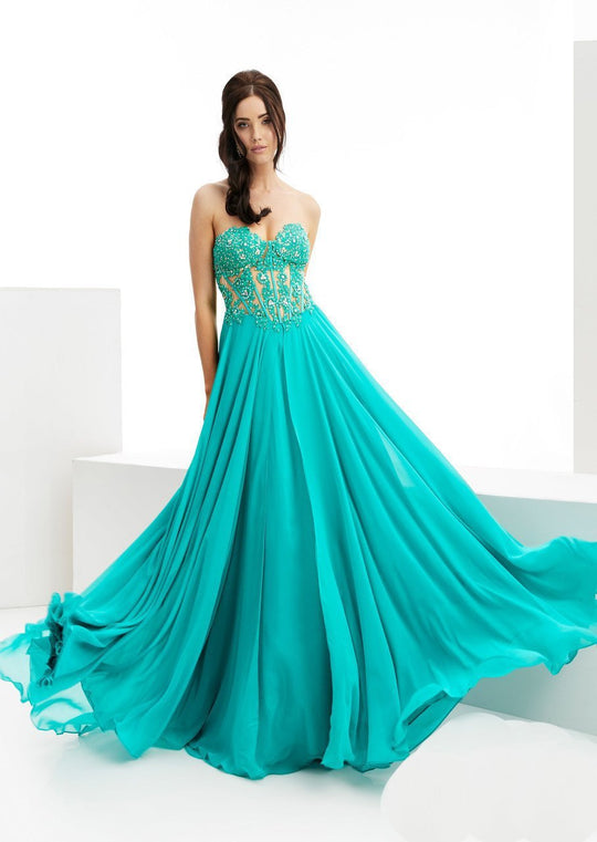 Jasz Couture - Embellished Sweetheart Dress 6022 in Green
