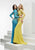 Jasz Couture - Bejeweled High Neck Dress 6026 in Blue and Yellow